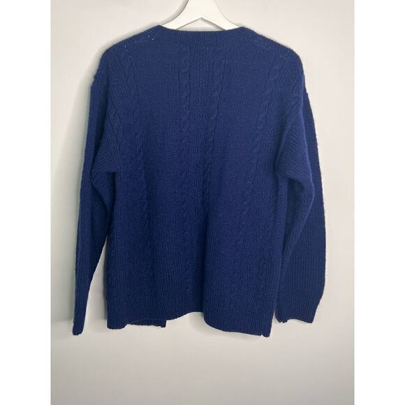 Vintage Eddie Bauer 1989 100% Wool Knit Cardigan Sweater Navy Blue Size S - Picture 6 of 6